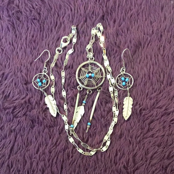 Vintage 925/Sterling Silver & Turquoise & Bone Necklace & Earring Set - Picture 11 of 15